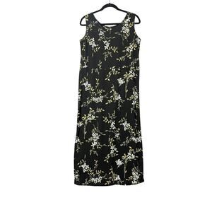 Premier Y2K Vintage Black & Floral Sleeveless Maxi Dress SZ Medium Dark Boho‎